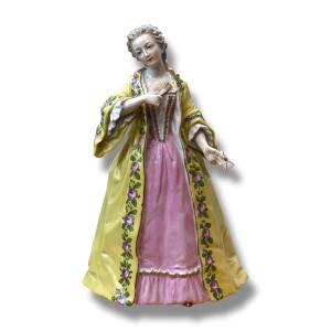 Figure en Porcelaine Polychrome inspirée de la Comtesse du Barry - France 19e siècle